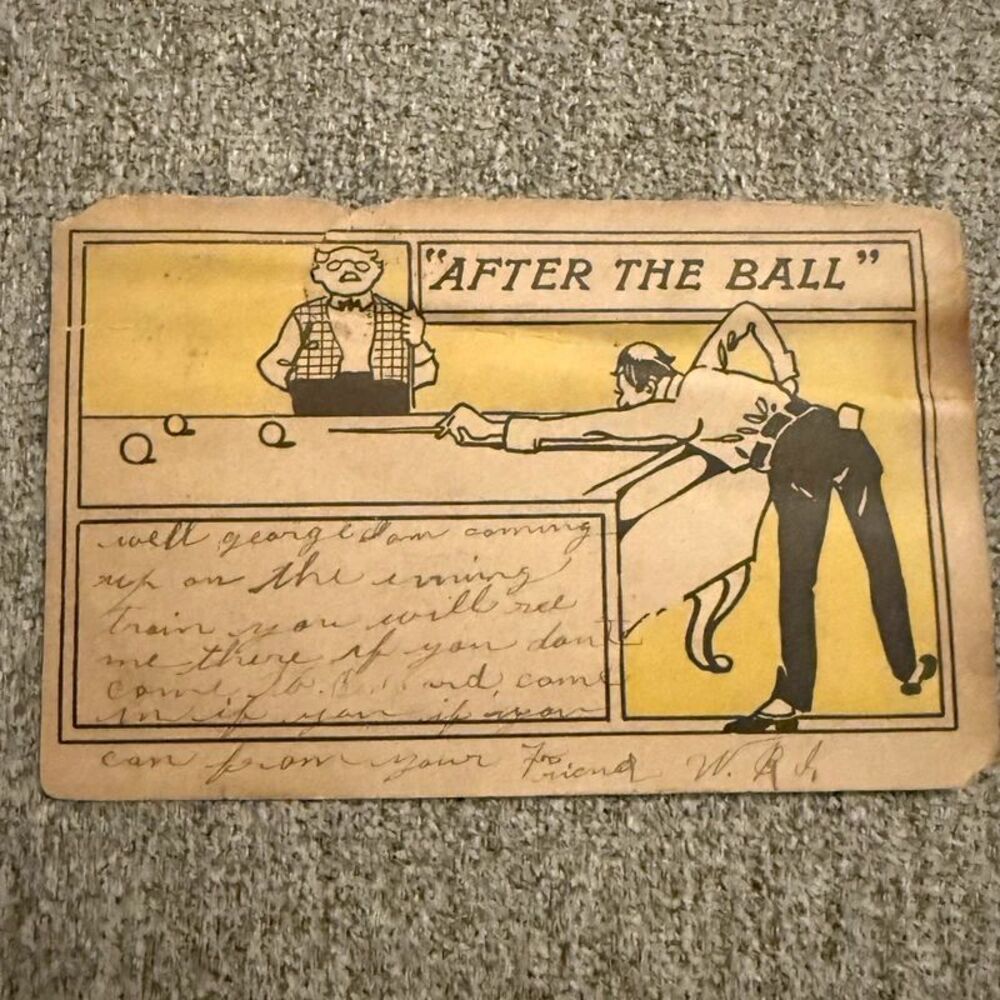Antique 1907 Billiards Postcard Manns Choice PA Postmark Bedford Co Pool Humor